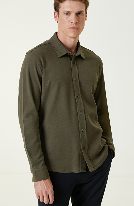 Haki Merserize Örme Gömlek