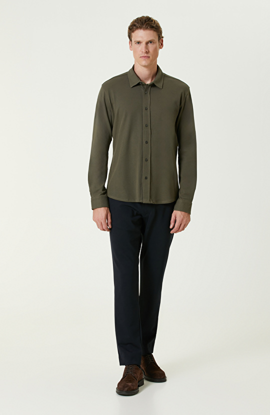 Haki Merserize Örme Gömlek