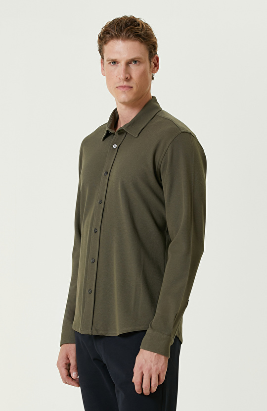 Haki Merserize Örme Gömlek