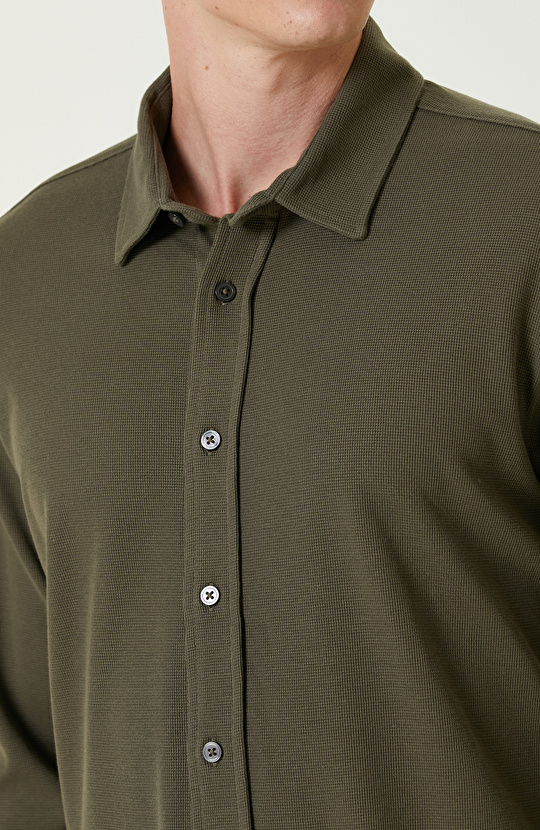 Haki Merserize Örme Gömlek