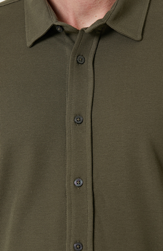 Haki Merserize Örme Gömlek
