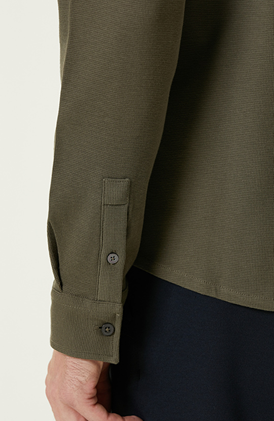 Haki Merserize Örme Gömlek