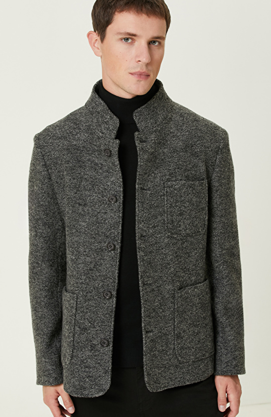 Gri Melanj Yün Ceket Gri Melanj Yün Ceket