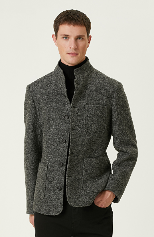 Gri Melanj Yün Ceket