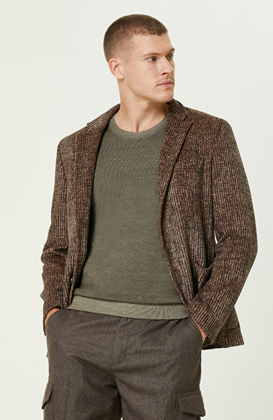 Camel Fitilli Kadife Örme Ceket