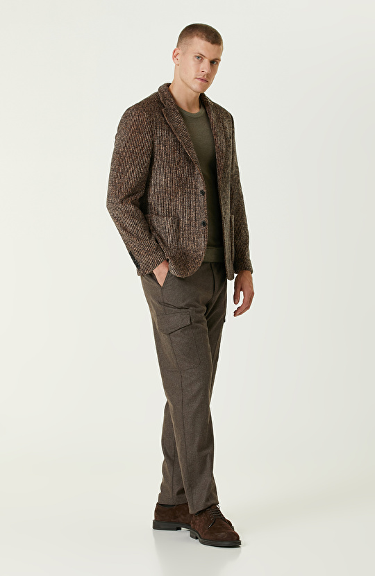 Camel Fitilli Kadife Örme Ceket