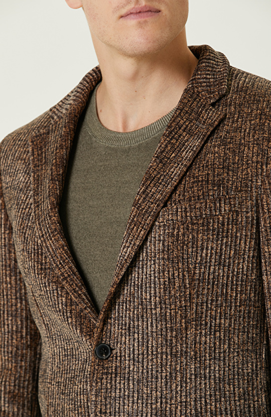 Camel Fitilli Kadife Örme Ceket