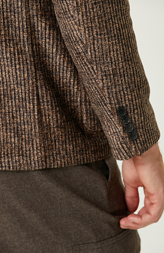 Camel Fitilli Kadife Örme Ceket