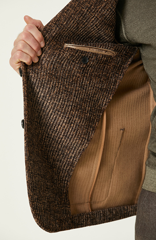 Camel Fitilli Kadife Örme Ceket