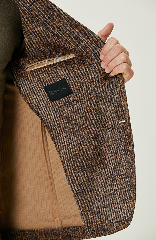 Camel Fitilli Kadife Örme Ceket