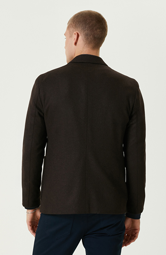 Kahverengi Yün Karışımlı Örme Ceket