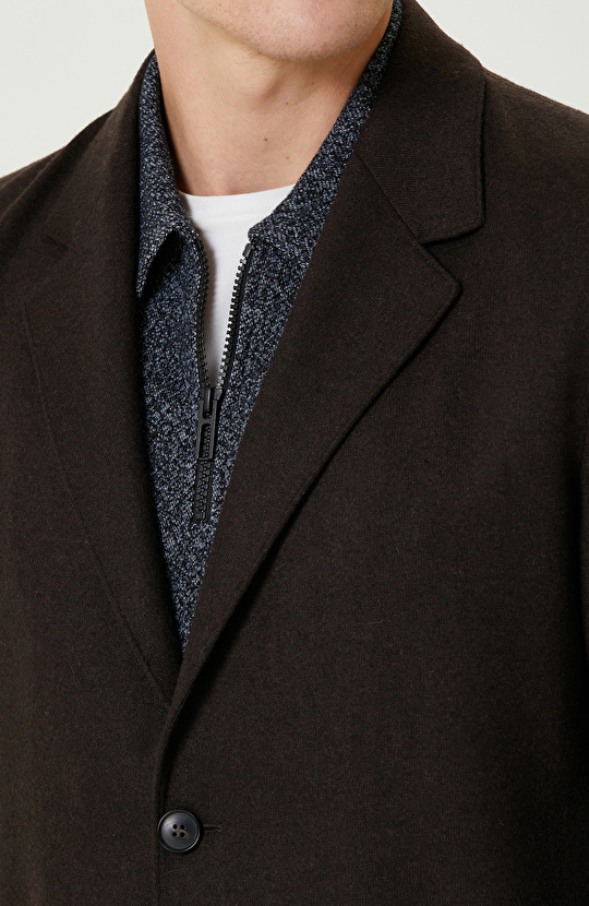 Kahverengi Yün Karışımlı Örme Ceket