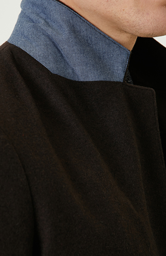 Kahverengi Yün Karışımlı Örme Ceket