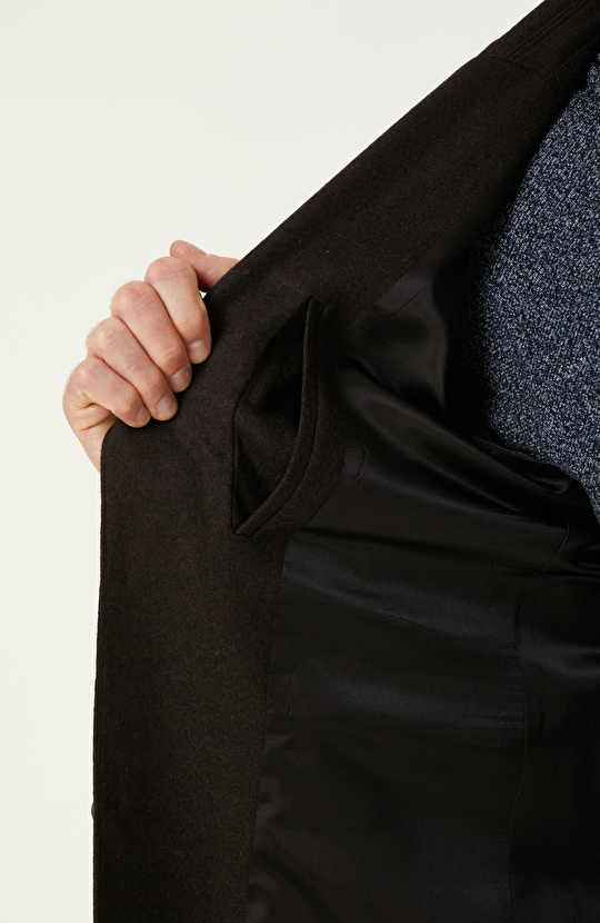 Kahverengi Yün Karışımlı Örme Ceket