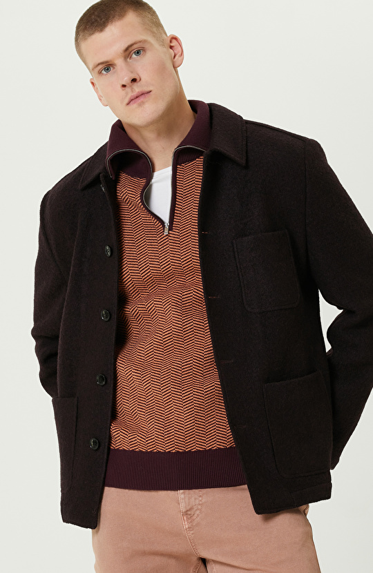 Bordo Yün Örme Ceket