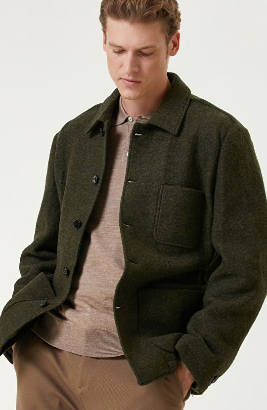 Haki Yün Örme Ceket