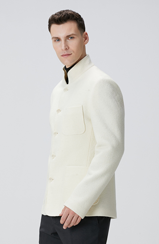 Ekru Yün Örme Ceket