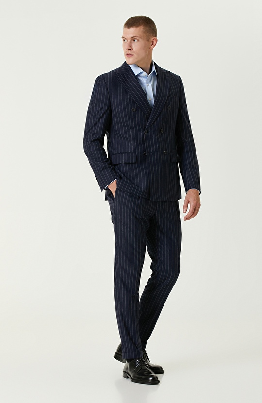 Lacivert Yün Karışımlı Çift Yırtmaç Takım Elbise