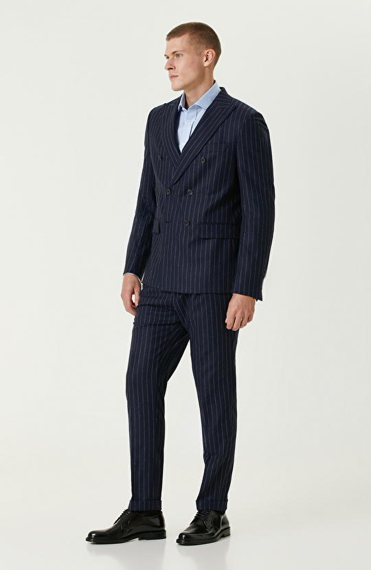 Lacivert Yün Karışımlı Çift Yırtmaç Takım Elbise