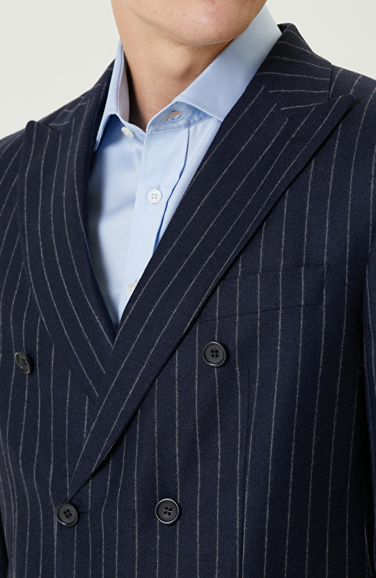 Lacivert Yün Karışımlı Çift Yırtmaç Takım Elbise