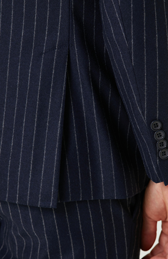 Lacivert Yün Karışımlı Çift Yırtmaç Takım Elbise