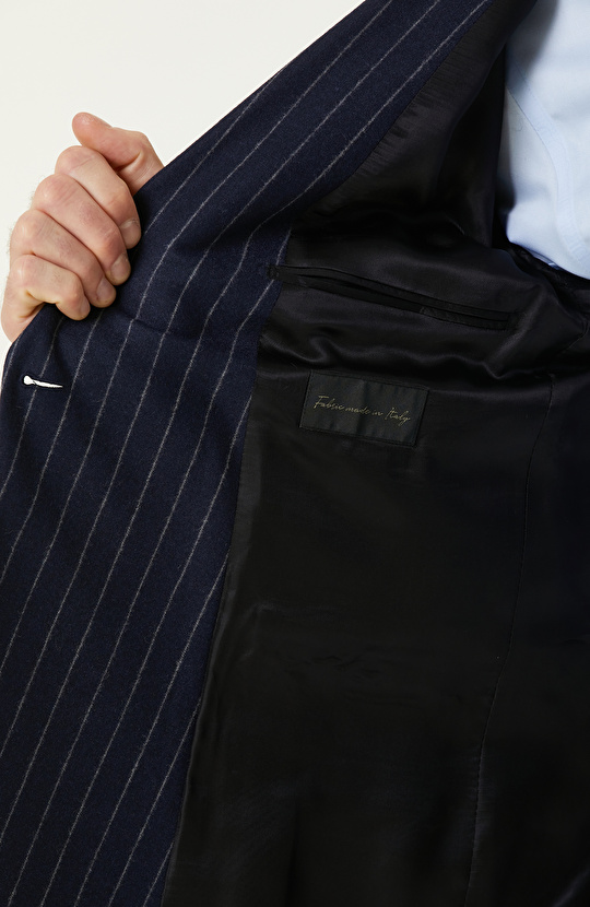 Lacivert Yün Karışımlı Çift Yırtmaç Takım Elbise