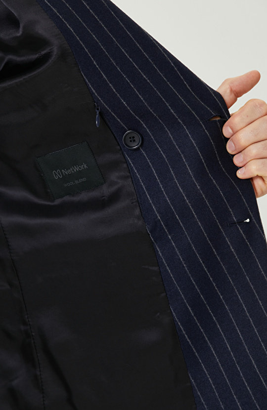 Lacivert Yün Karışımlı Çift Yırtmaç Takım Elbise