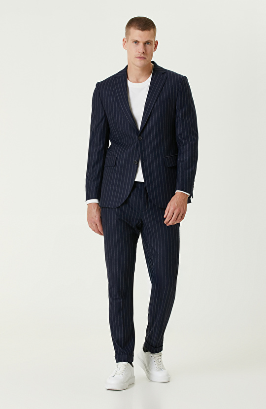 Lacivert Yün Karışımlı Flanel Takım Elbise