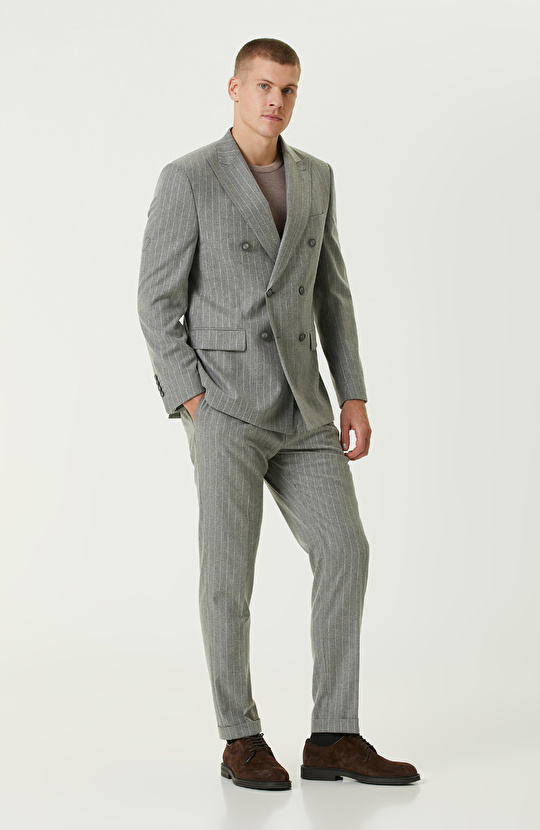 Gri Yün Karışımlı Flanel Takım Elbise