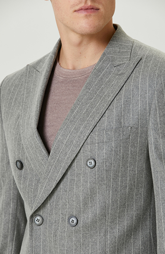 Gri Yün Karışımlı Flanel Takım Elbise