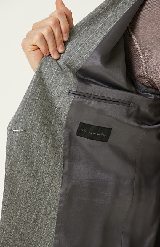 Gri Yün Karışımlı Flanel Takım Elbise