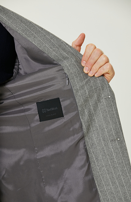 Gri Yün Karışımlı Çift Yırtmaç Takım Elbise