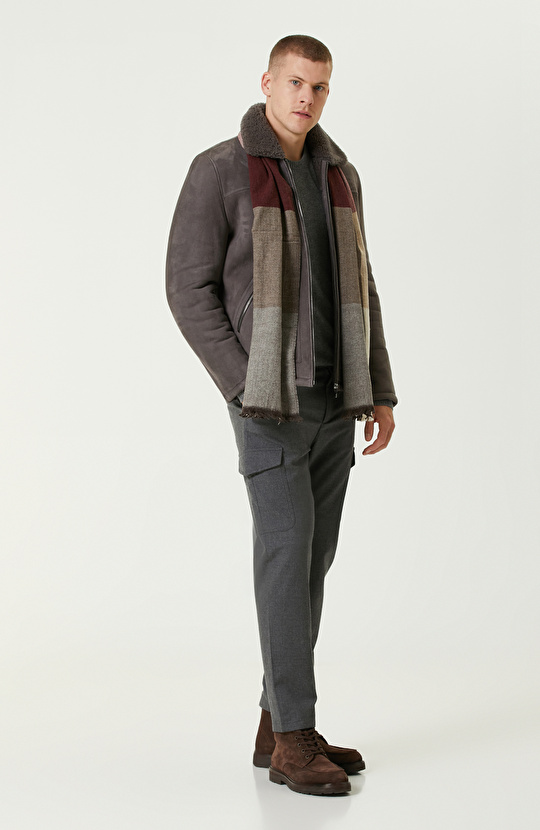 Vizon Yakası Kürklü Süet Mont