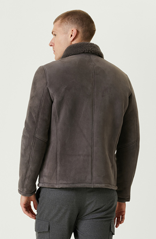 Vizon Yakası Kürklü Süet Mont