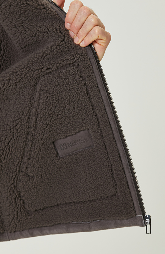 Vizon Yakası Kürklü Süet Mont