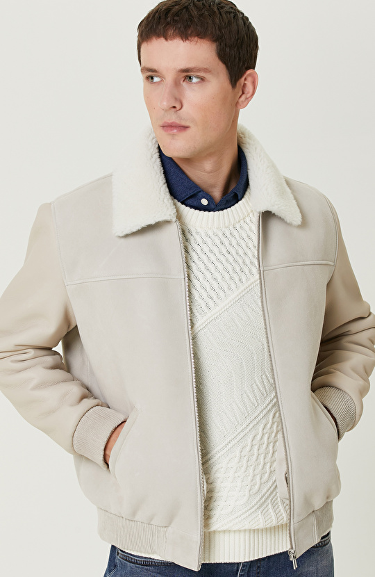 Kırık Beyaz Süet Mont