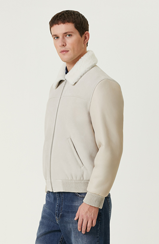 Kırık Beyaz Süet Mont