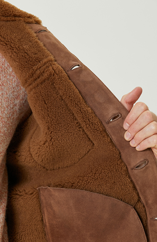 Karamel Yakası Kürklü Süet Mont