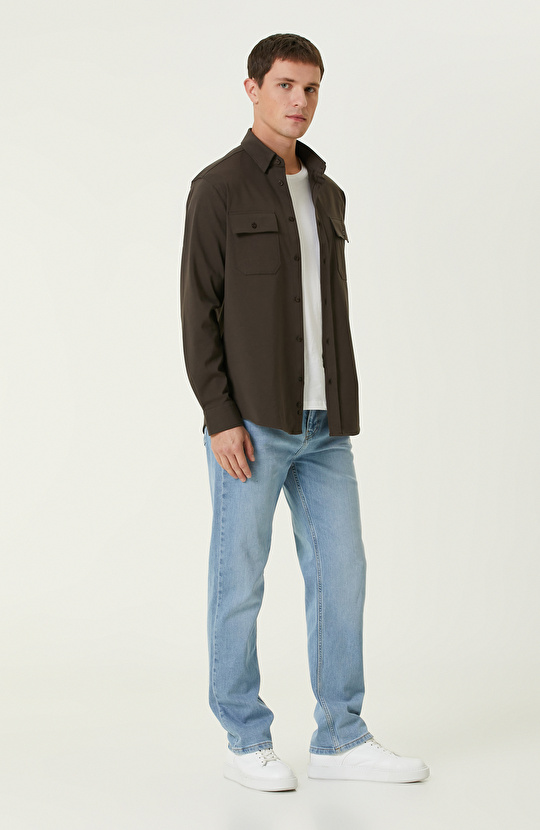 Kahverengi Çift Cepli Örme Gömlek