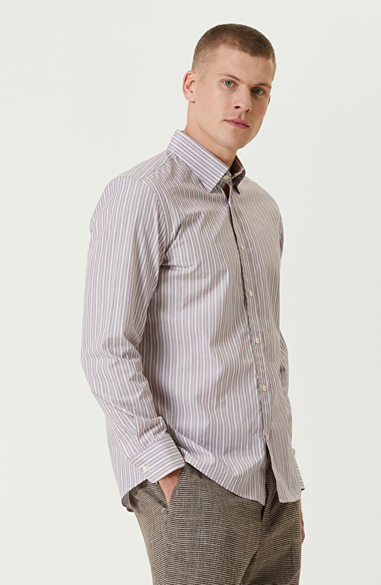 Bordo  Çizgili Gömlek