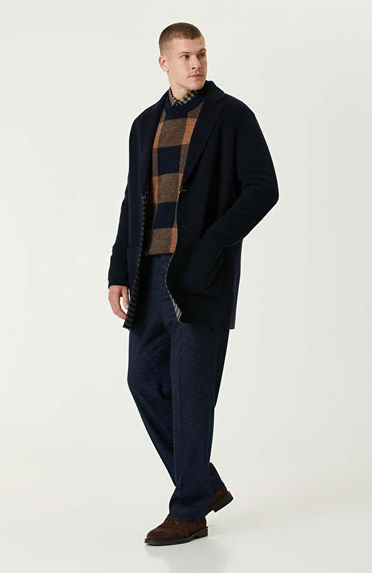 Lacivert-Camel Limited Yün Karışımlı Triko Kazak