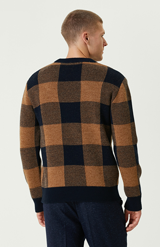 Lacivert-Camel Limited Yün Karışımlı Triko Kazak