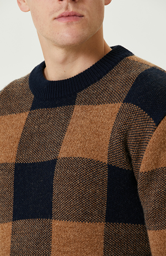 Lacivert-Camel Limited Yün Karışımlı Triko Kazak