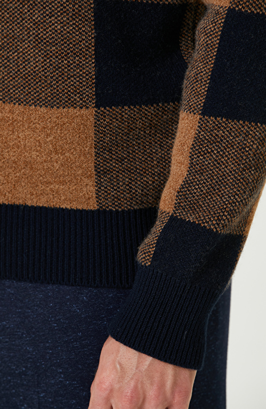 Lacivert-Camel Limited Yün Karışımlı Triko Kazak
