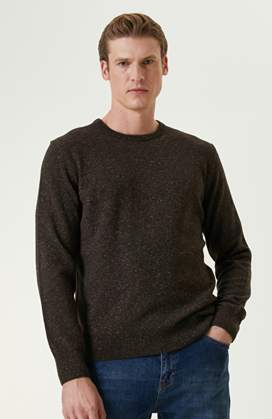 Kahverengi Yün İpek Karışımlı Triko Kazak