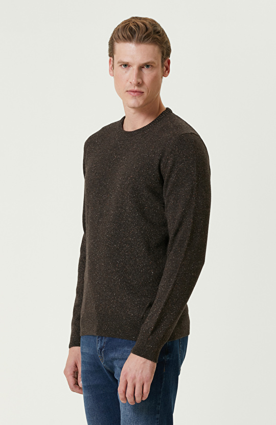 Kahverengi Yün İpek Karışımlı Triko Kazak