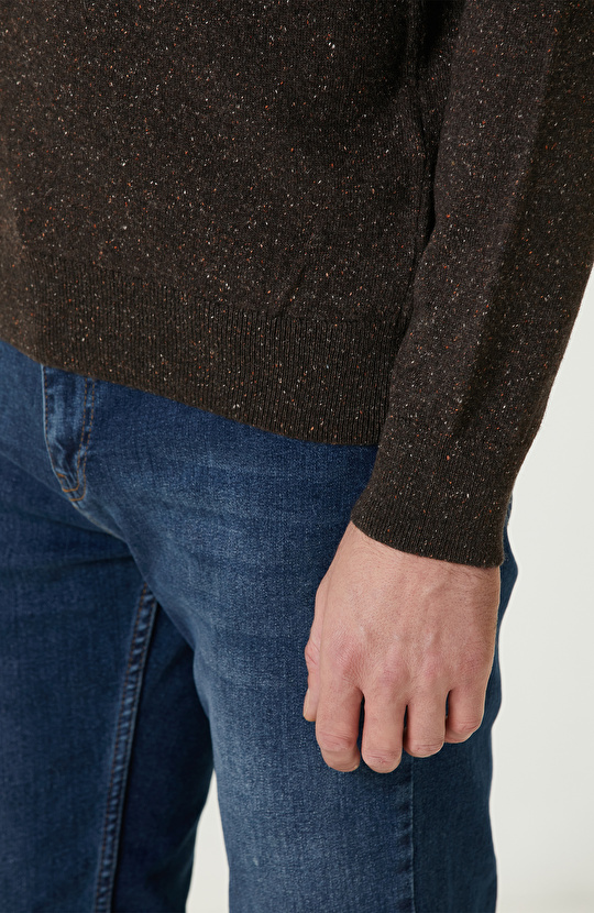 Kahverengi Yün İpek Karışımlı Triko Kazak