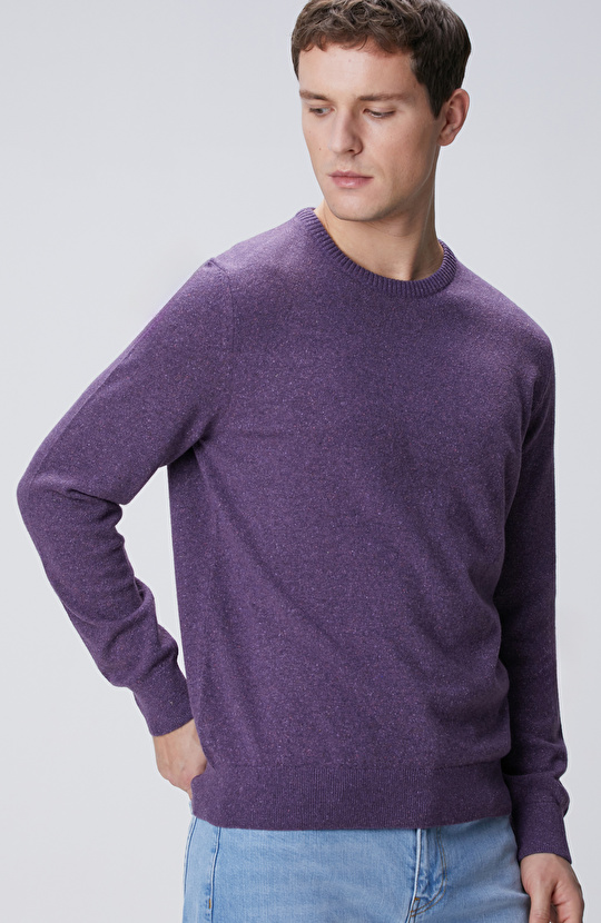 Lila Yün İpek Karışımlı Kazak