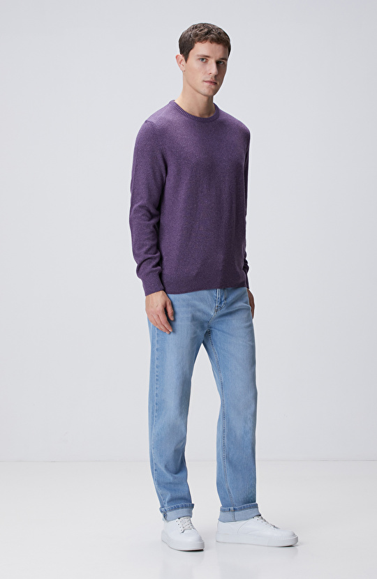 Lila Yün İpek Karışımlı Kazak