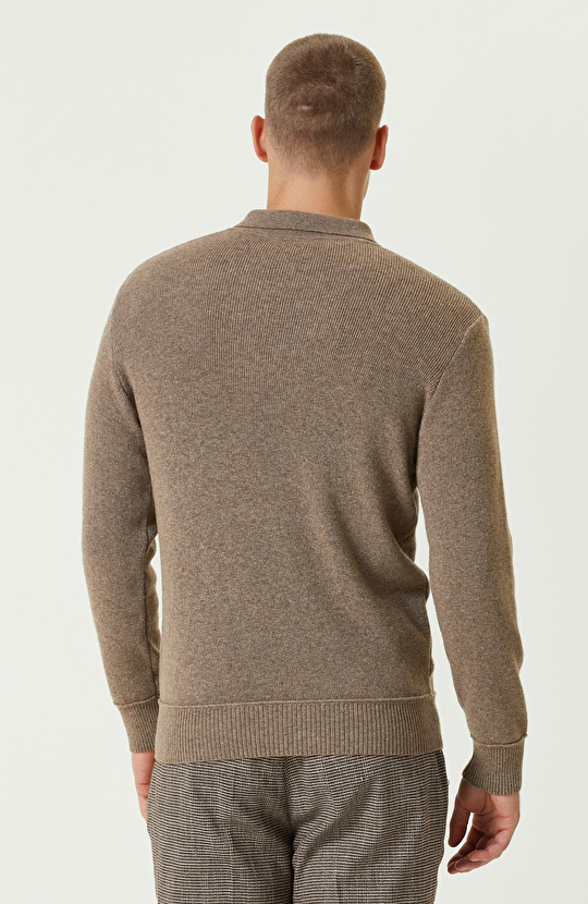 Vizon Yün Karışımlı Polo Yaka Fermuarlı Triko Kazak